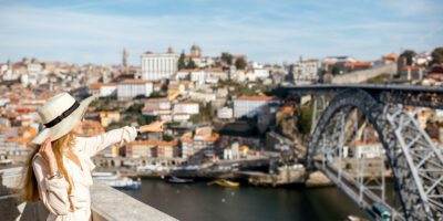 Woman traveling in Porto city