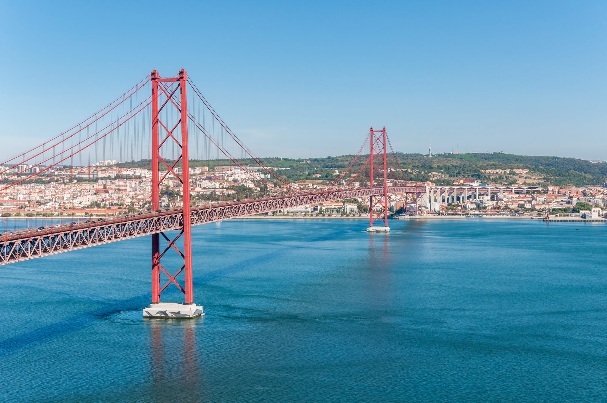 25th of April Suspension Bridge over the Tagus river in Lisbon, Portugal